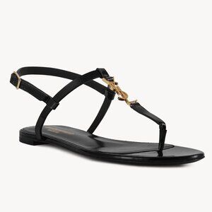 Saint Laurent Cassandra 05 YSL Patent Leather Thong T Strap Flat Sandals